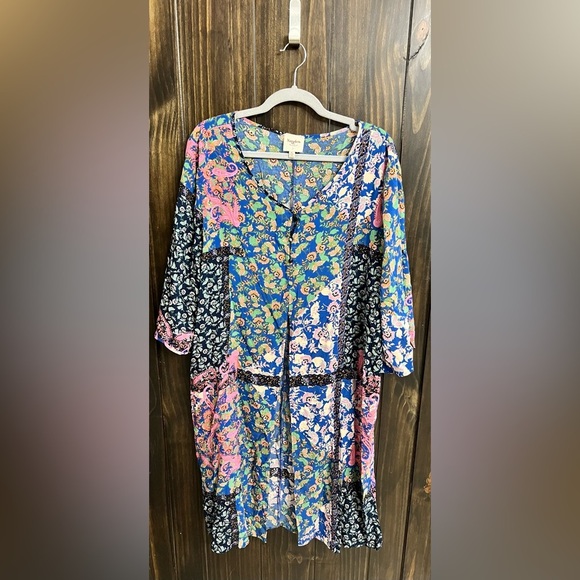 Hayden Duster Topper Womens Medium Multicolor Boho Floral Button Up Shrug Top-XL - Picture 5 of 11